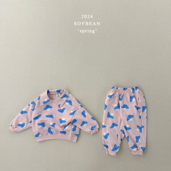 Soybean - Korean Children Fashion - #kidsshorts - Collar Mushroom Top Bottom Set - 6