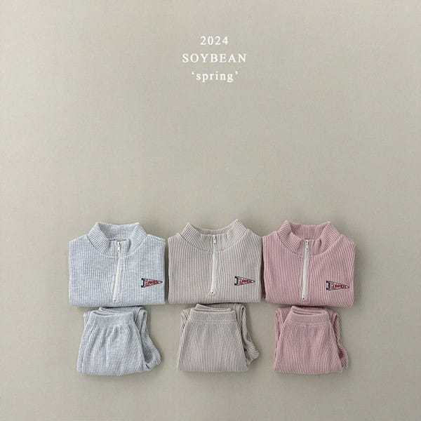 Soybean - Korean Children Fashion - #kidsstore - Loose Fit Half Waffle Top Bottom Set - 6