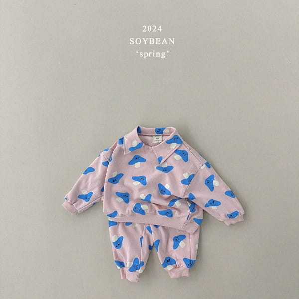 Soybean - Korean Children Fashion - #kidzfashiontrend - Collar Mushroom Top Bottom Set - 8