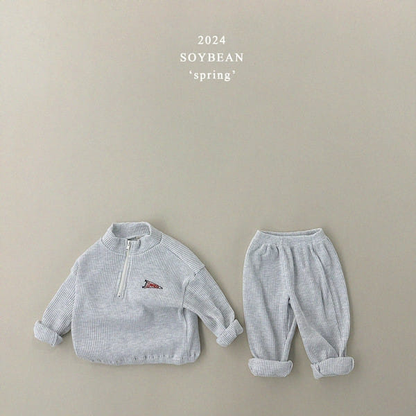 Soybean - Korean Children Fashion - #kidzfashiontrend - Loose Fit Half Waffle Top Bottom Set - 7