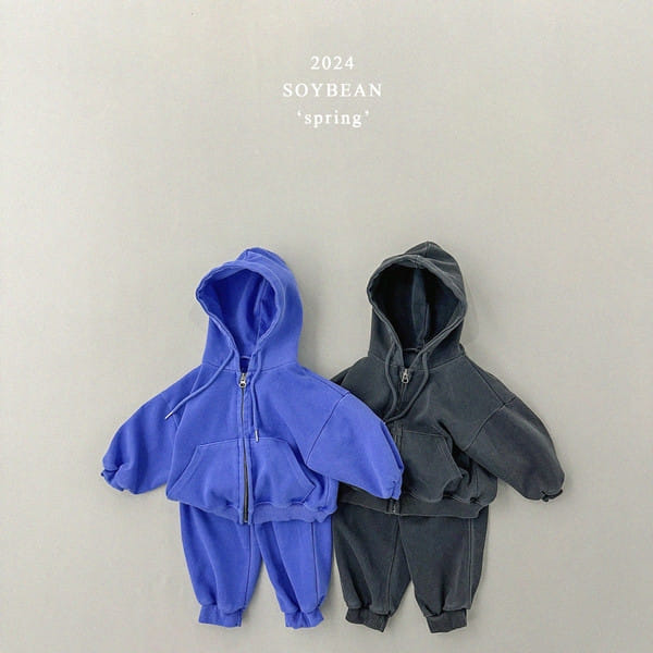 Soybean - Korean Children Fashion - #kidzfashiontrend - Dyeing Hoody Zip Up Top Bottom Set