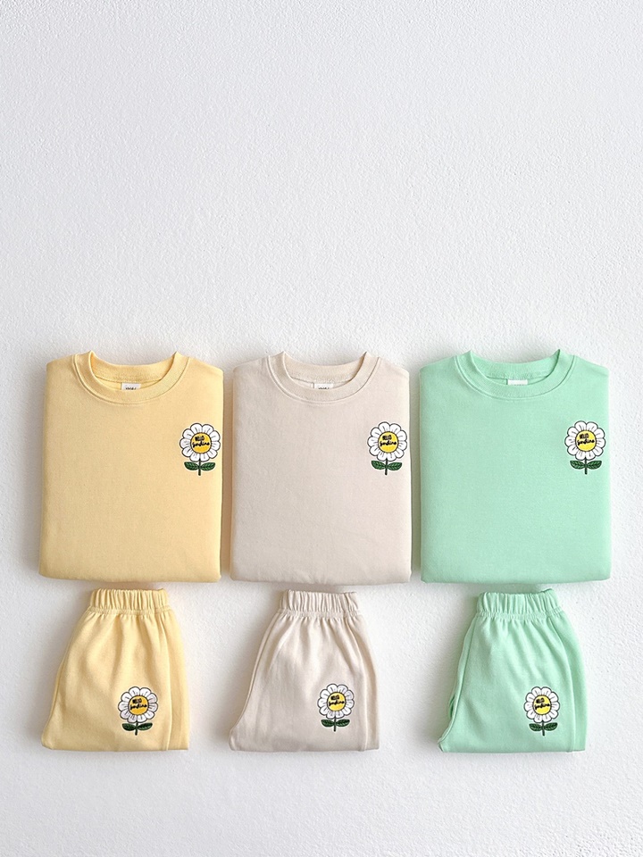 Sun Flower Embroidery Top Bottom Set