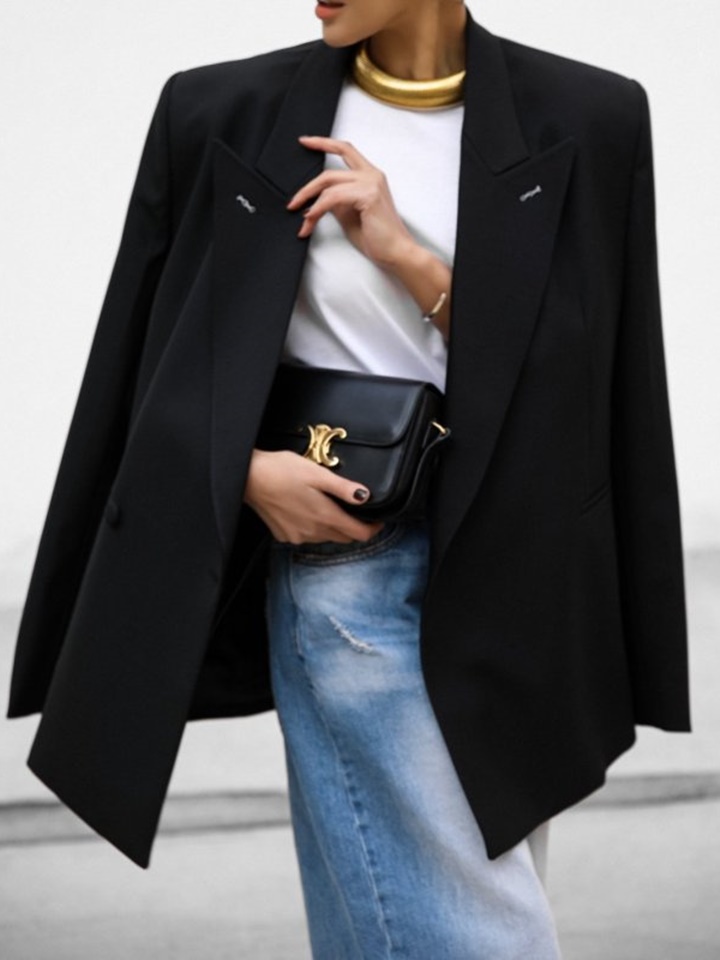 Bi – Color Stitch Point Peaked Lapel Tuxedo Blazer