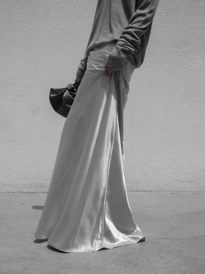 Silky Satin High Waisted Maxi Flared Skirt