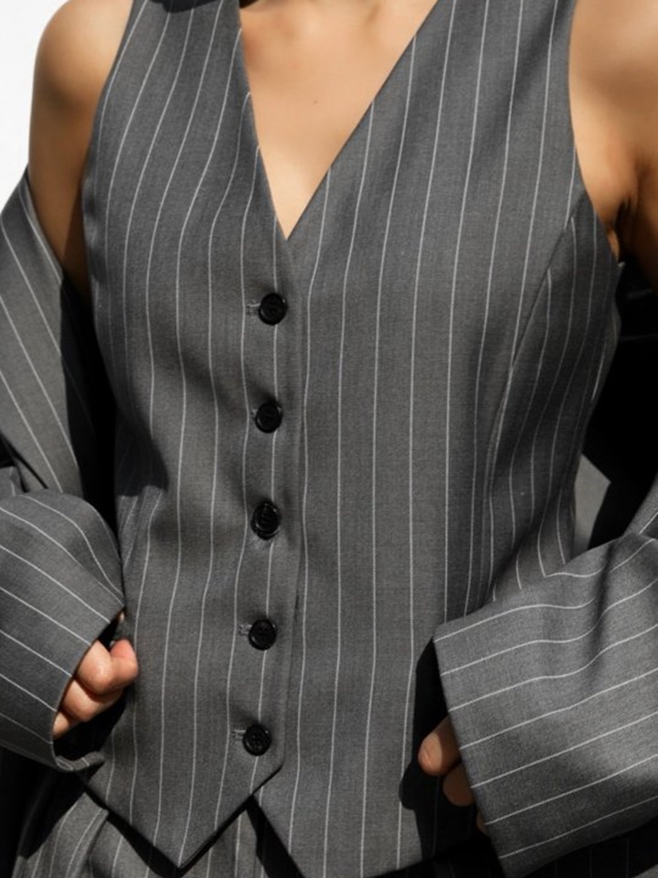 Wide Pin Stripe Set Up Suit Vest