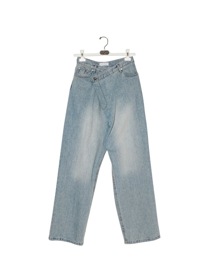Wrap Detail Wide Denim Jeans