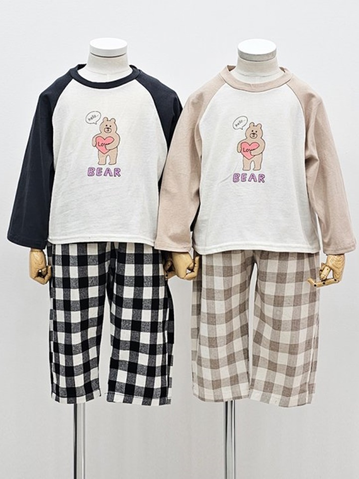 Big Check Bear Top Bottom Set