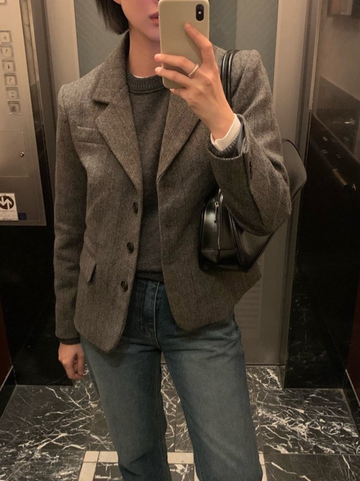 Herringbone W  3 Button Jacket  