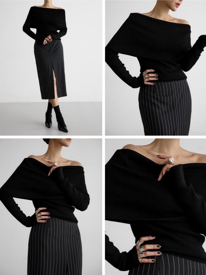 Off Shoulder Long Sleeved Knit Top