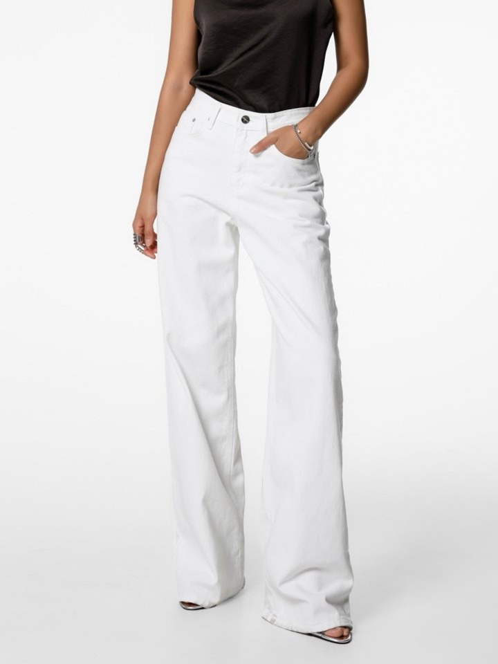 High Rise Wide Leg White Denim Pants