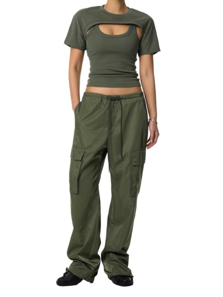 Nylon Drawstring Cargo Pocket Trousers