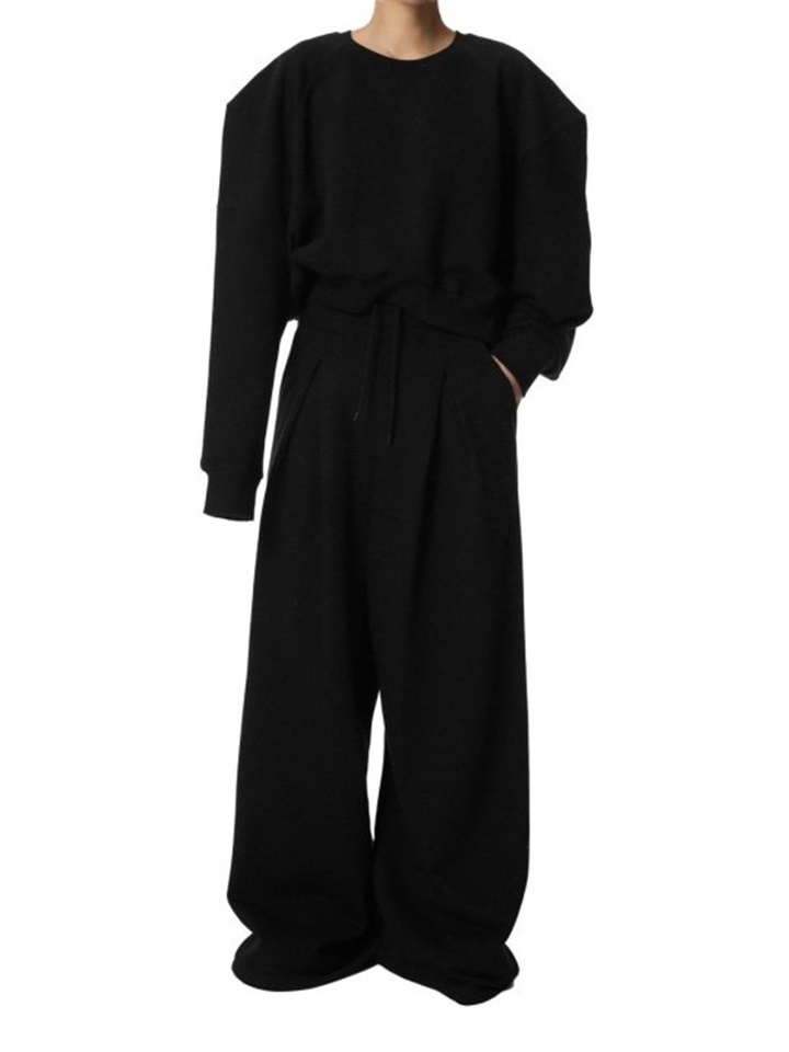 Squared Dropped Shoulder Detail Draping Pattern Sweatshirt