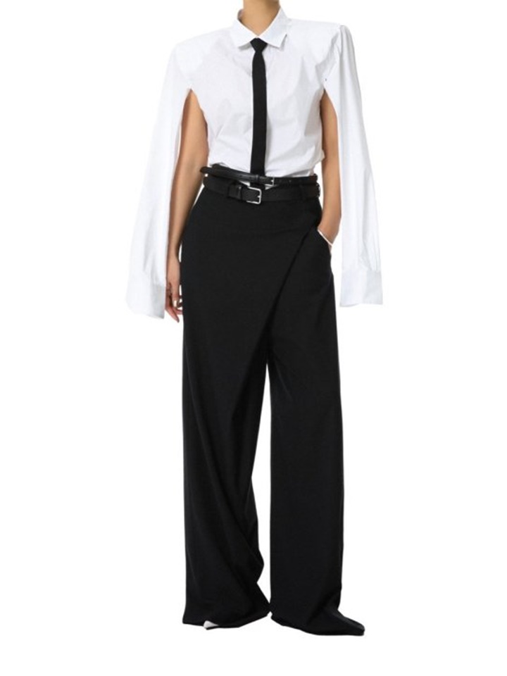 Classic Padded Shoulder Cut Out Detail Button Down Shirt