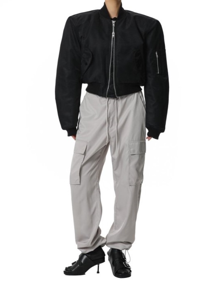 Square Shoulder Padded Cropped Bomber Jacket