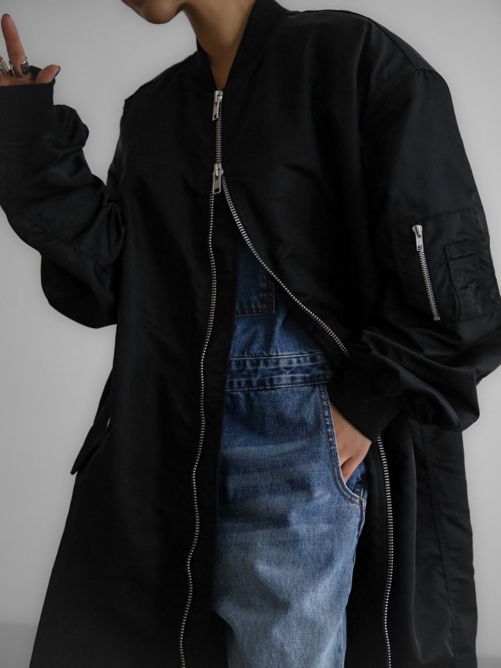 Oversized Maxi Length Two Way Zipped Detail Ma – 1 Bomber Coat