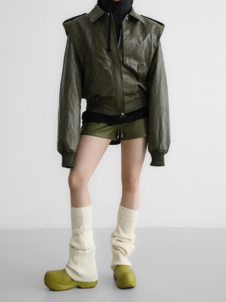 Vegan L Oversized Draping Pattern Zipped Up Jacket