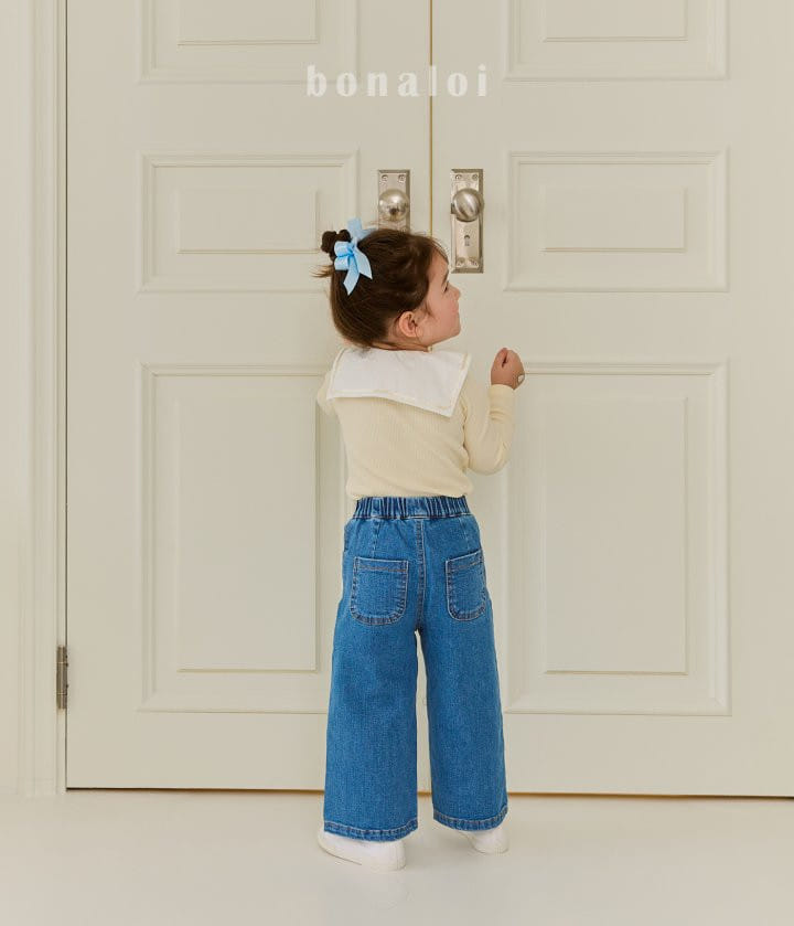 Bonaloi - Korean Children Fashion - #Kfashion4kids - Yellow Ribbon Denim Pants - 7