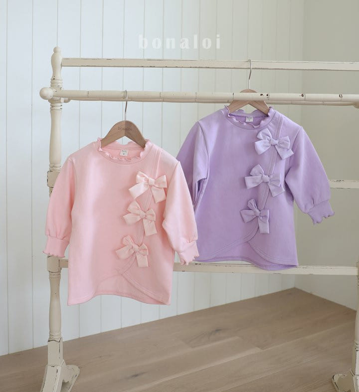 Bonaloi - Korean Children Fashion - #childrensboutique - Ribbon Unbalance Long Tee - 2