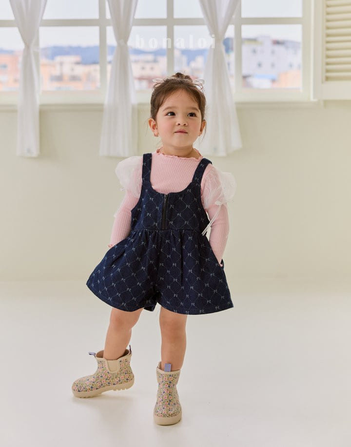 Bonaloi - Korean Children Fashion - #designkidswear - Denim Jacquard Overalls - 5