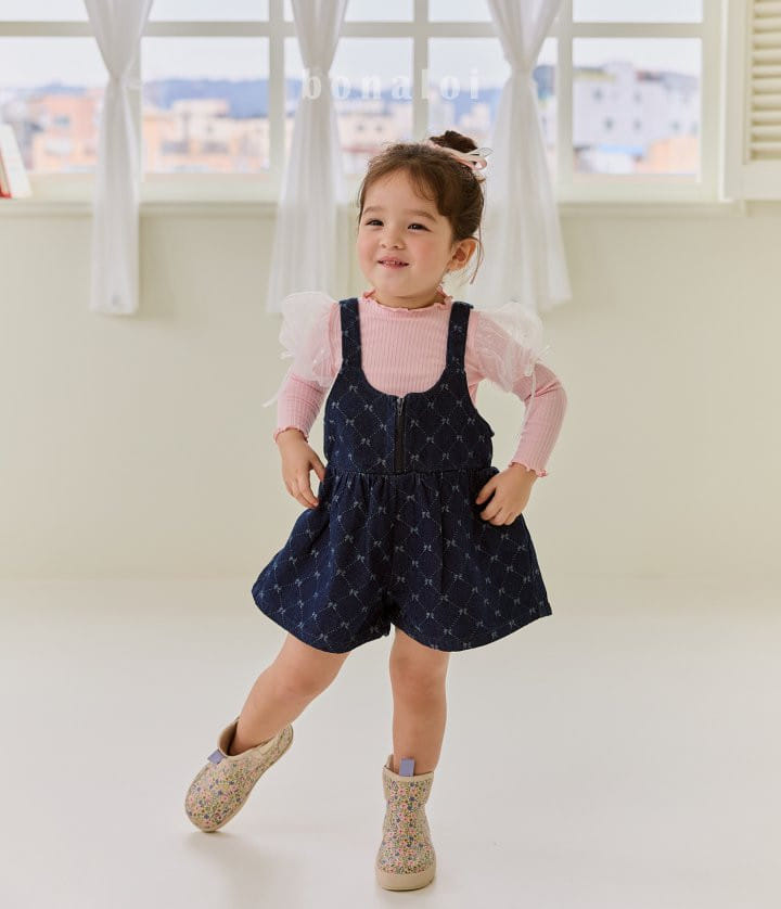Bonaloi - Korean Children Fashion - #discoveringself - Denim Jacquard Overalls - 6