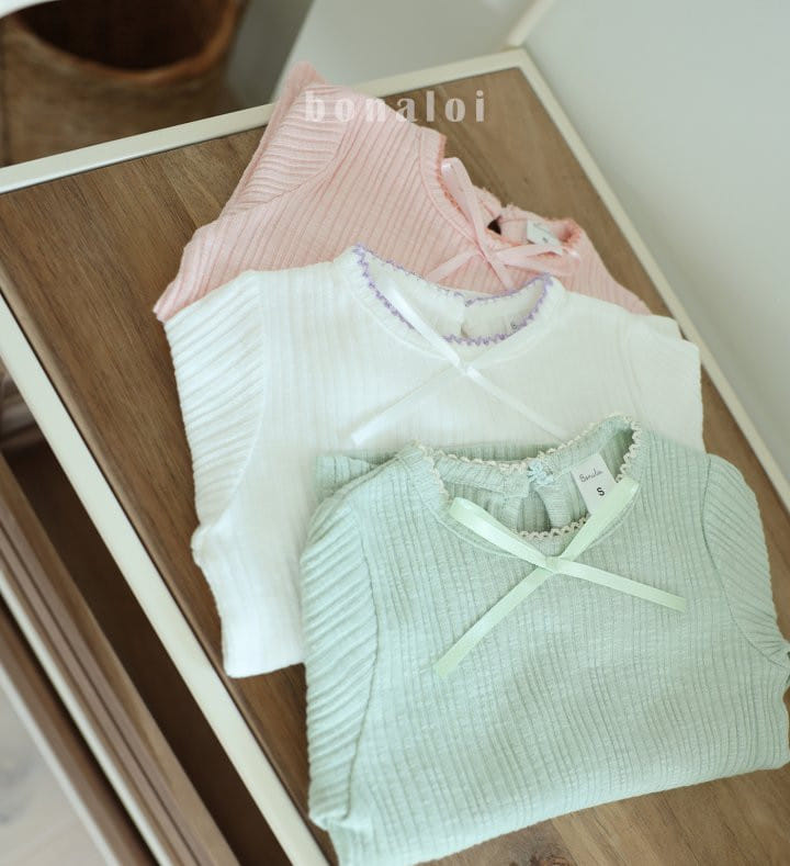 Bonaloi - Korean Children Fashion - #discoveringself - Ribbon Rib Pincott Tee - 2