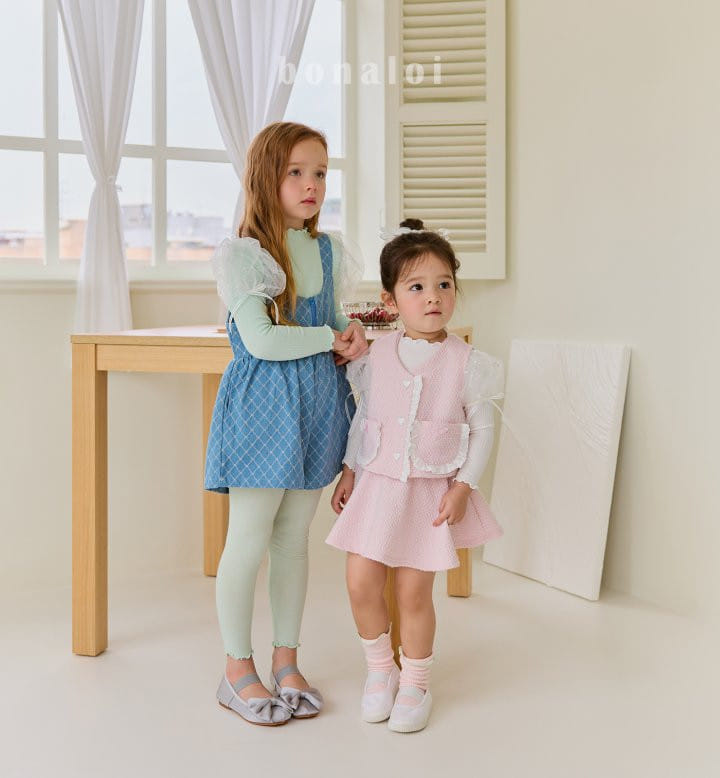 Bonaloi - Korean Children Fashion - #fashionkids - Denim Jacquard Overalls - 7