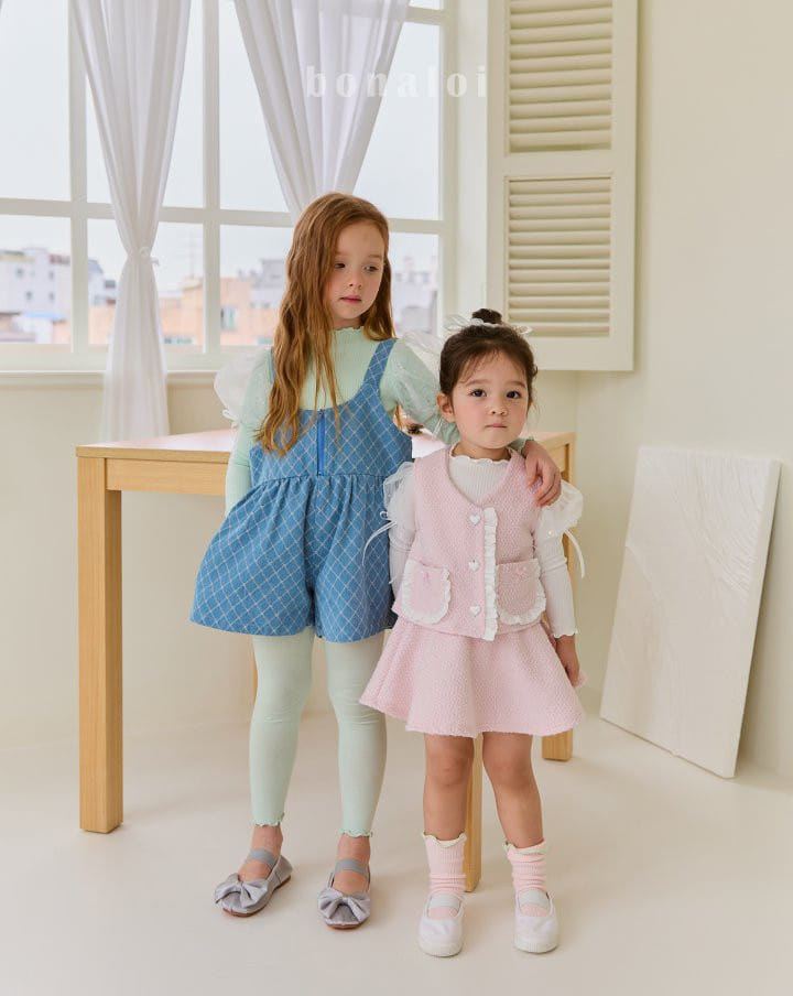 Bonaloi - Korean Children Fashion - #kidsshorts - Denim Jacquard Overalls - 8