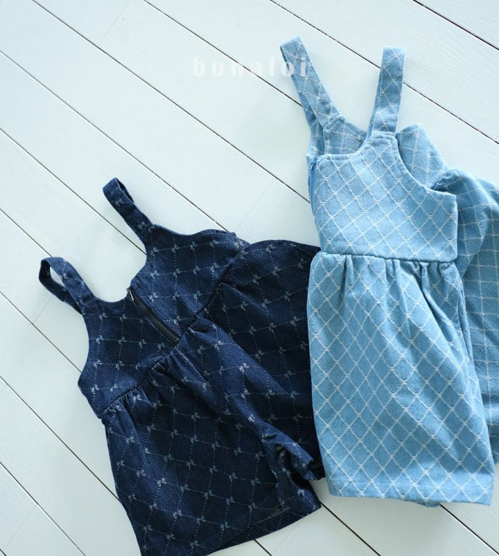 Bonaloi - Korean Children Fashion - #kidzfashiontrend - Denim Jacquard Overalls - 10