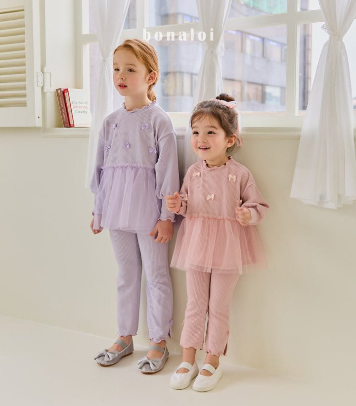 Bonaloi - Korean Children Fashion - #kidzfashiontrend - Base Sha Top Bottom Set - 3