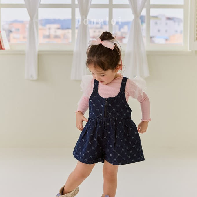 Bonaloi - Korean Children Fashion - #prettylittlegirls - Denim Jacquard Overalls