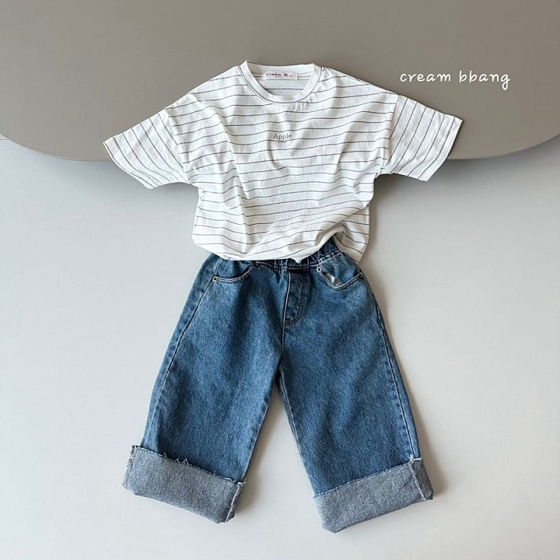 Cream Bbang - Korean Children Fashion - #littlefashionista - Hem Cutting Wide Denim - 6