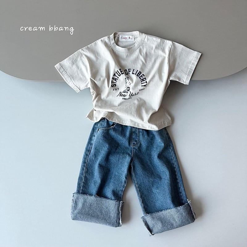 Cream Bbang - Korean Children Fashion - #minifashionista - Hem Cutting Wide Denim - 8