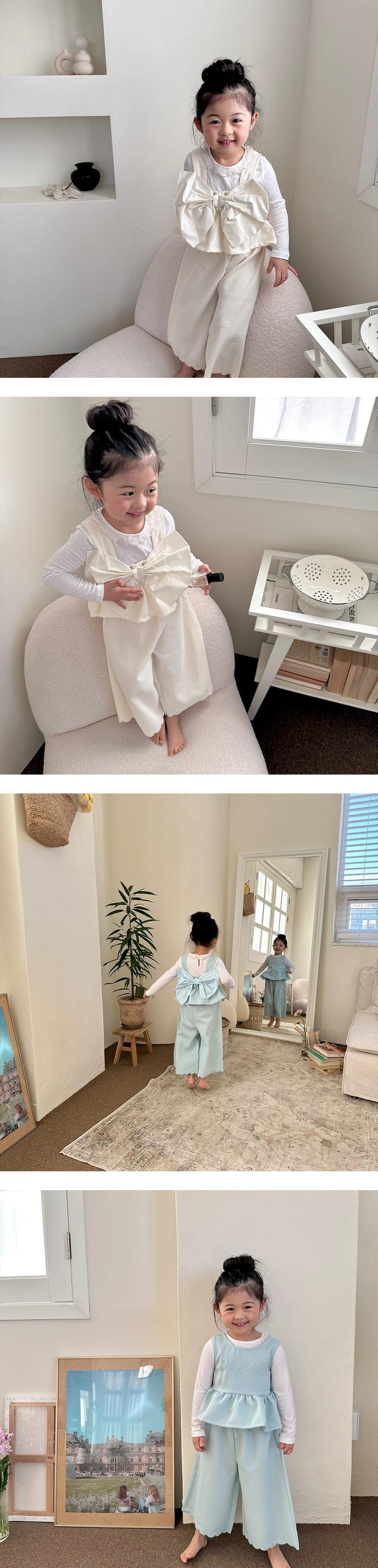 Flower J - Korean Children Fashion - #childrensboutique - Big Ribbon Sleeveless Top Bottom Set - 2