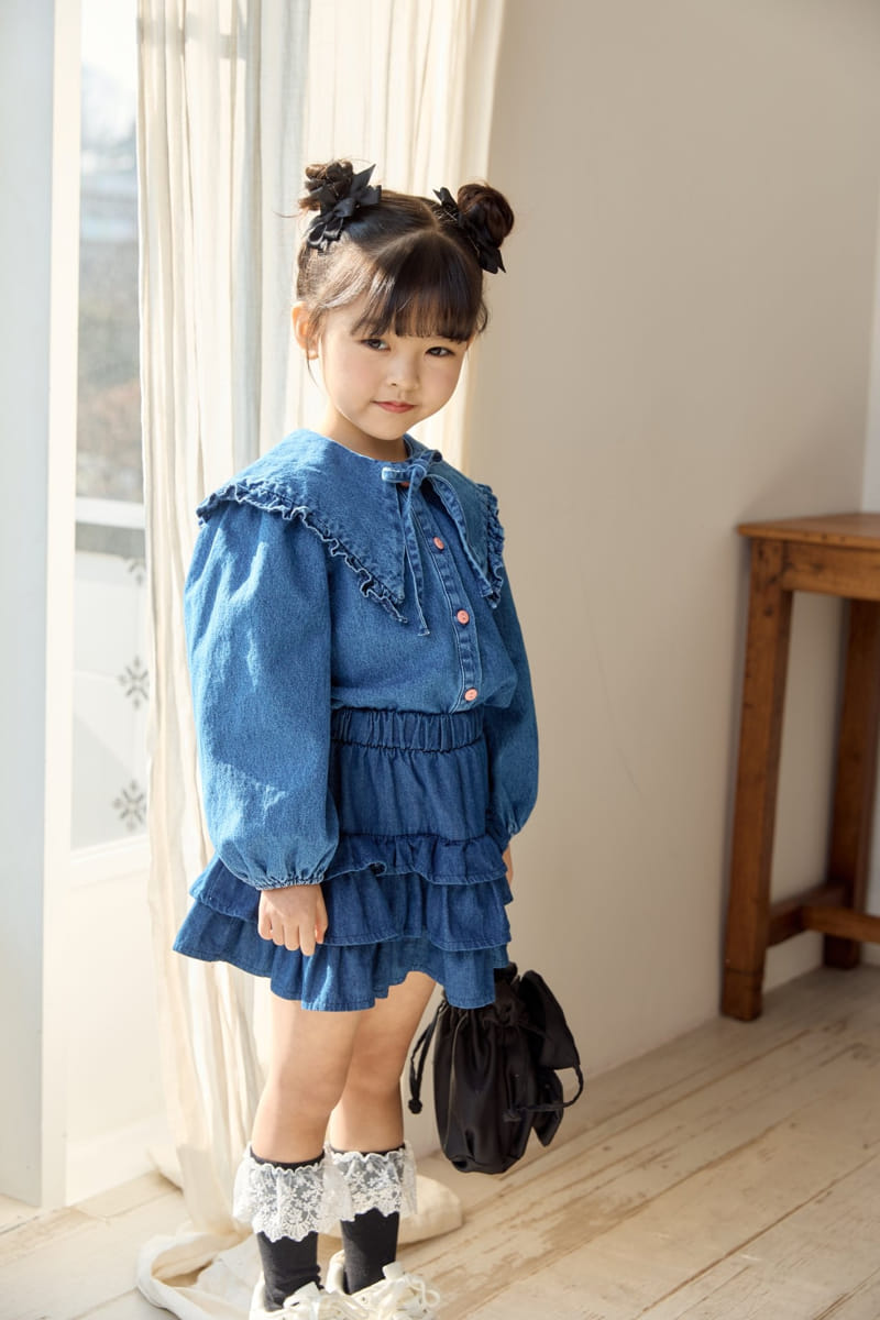 Ggomare - Korean Children Fashion - #fashionkids - Denim Frill Blouse - 5