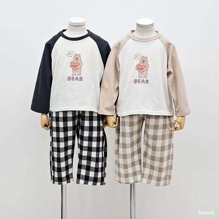Hanab - Korean Children Fashion - #childrensboutique - Big Check Bear Top Bottom Set - 2