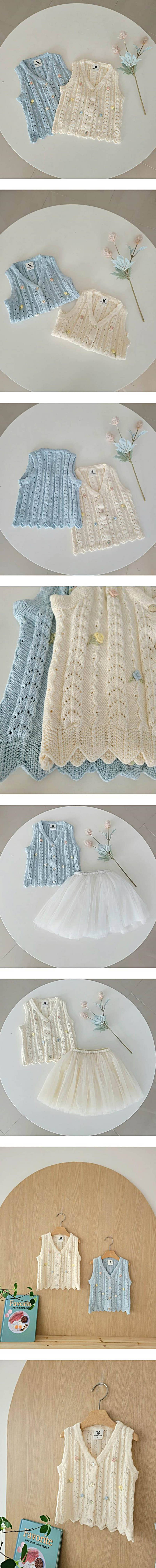 Hanacoco - Korean Children Fashion - #designkidswear - Flower Embroidery Vest - 2