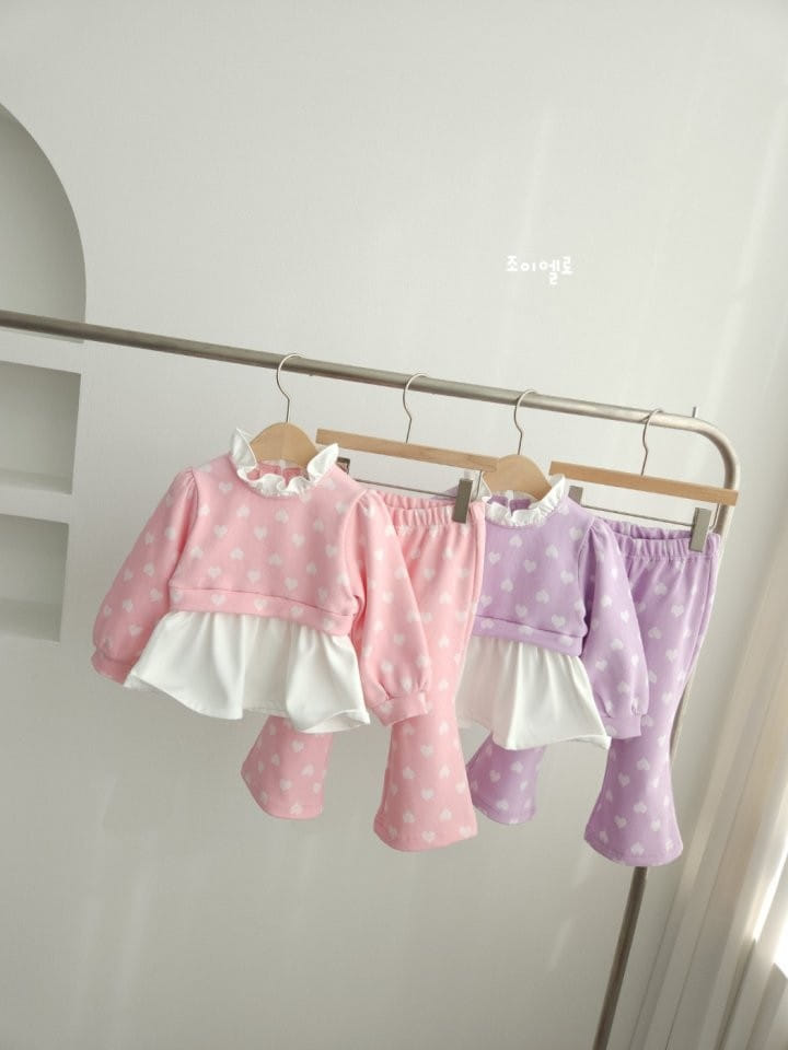 Joyello - Korean Children Fashion - #childrensboutique - Spring Heart Color Top Bottom Set - 2