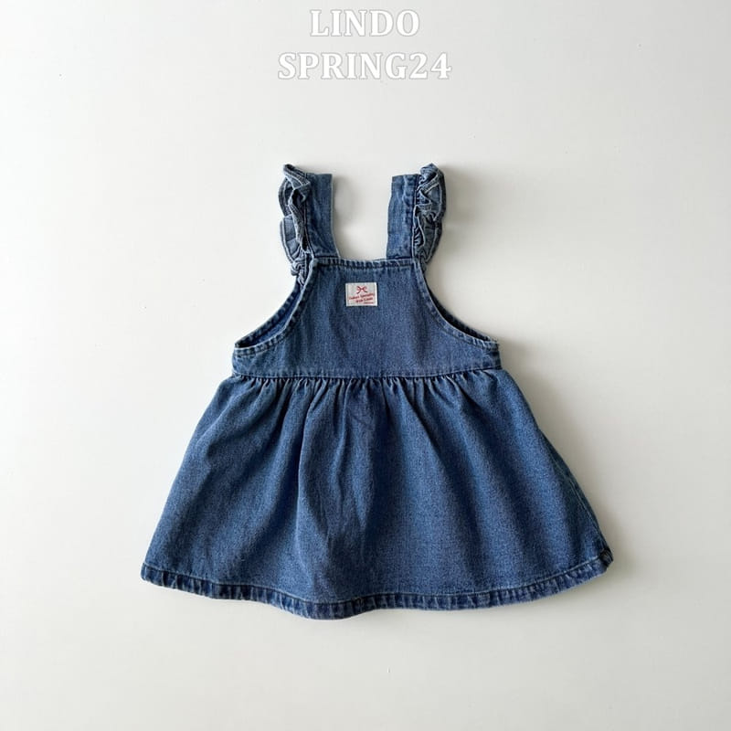 Lindo - Korean Children Fashion - #discoveringself - Love Denim Dungarees One-Piece - 2