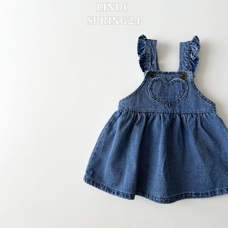 Lindo - Korean Children Fashion - #fashionkids - Love Denim Dungarees One-Piece - 3