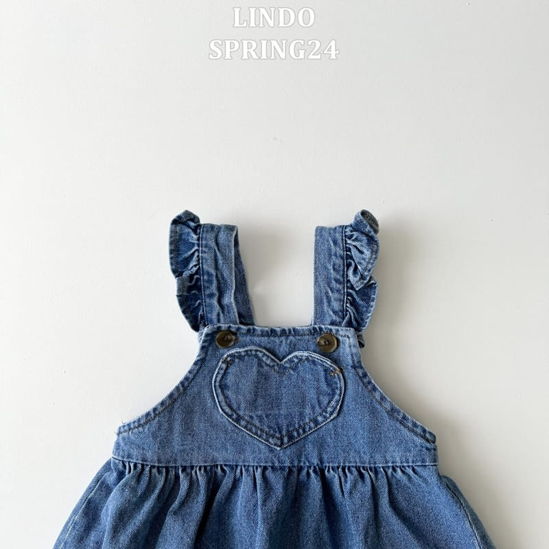 Lindo - Korean Children Fashion - #fashionkids - Love Denim Dungarees One-Piece - 4