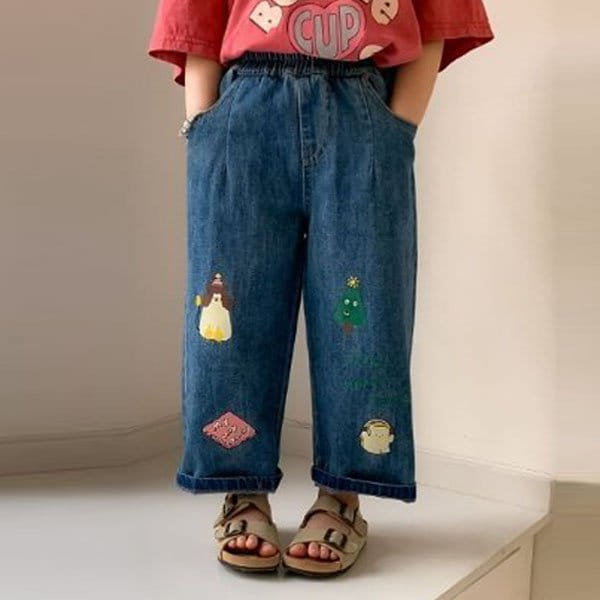 Little Rabbit - Korean Children Fashion - #childofig - Painting Denim Pants