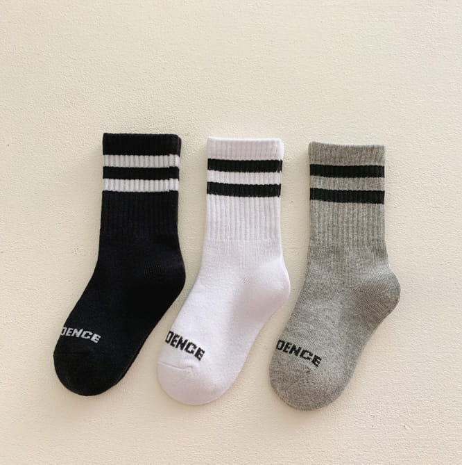 Miso - Korean Children Fashion - #prettylittlegirls - Three Color Two Line Socks Set - 5