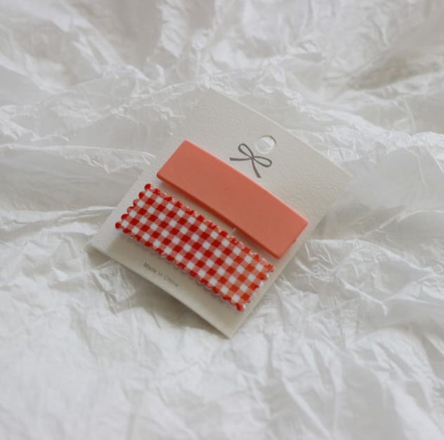 Miso - Korean Children Fashion - #todddlerfashion - Check Square Tick Pin Set - 4