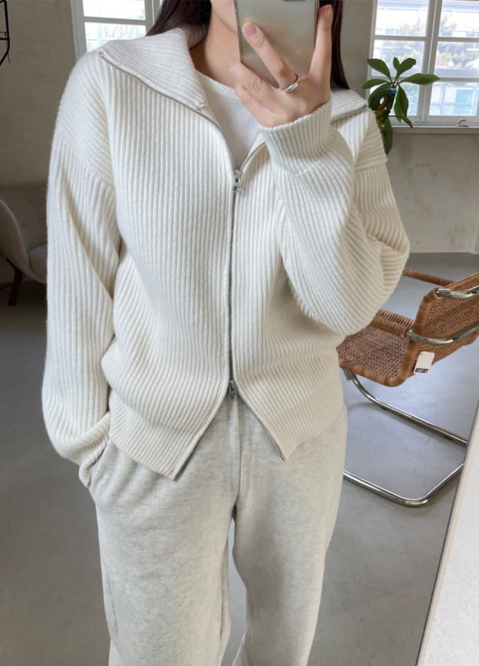 Moani - Korean Women Fashion - #momslook - Cœur Collar Zip-up Cardigan - 11