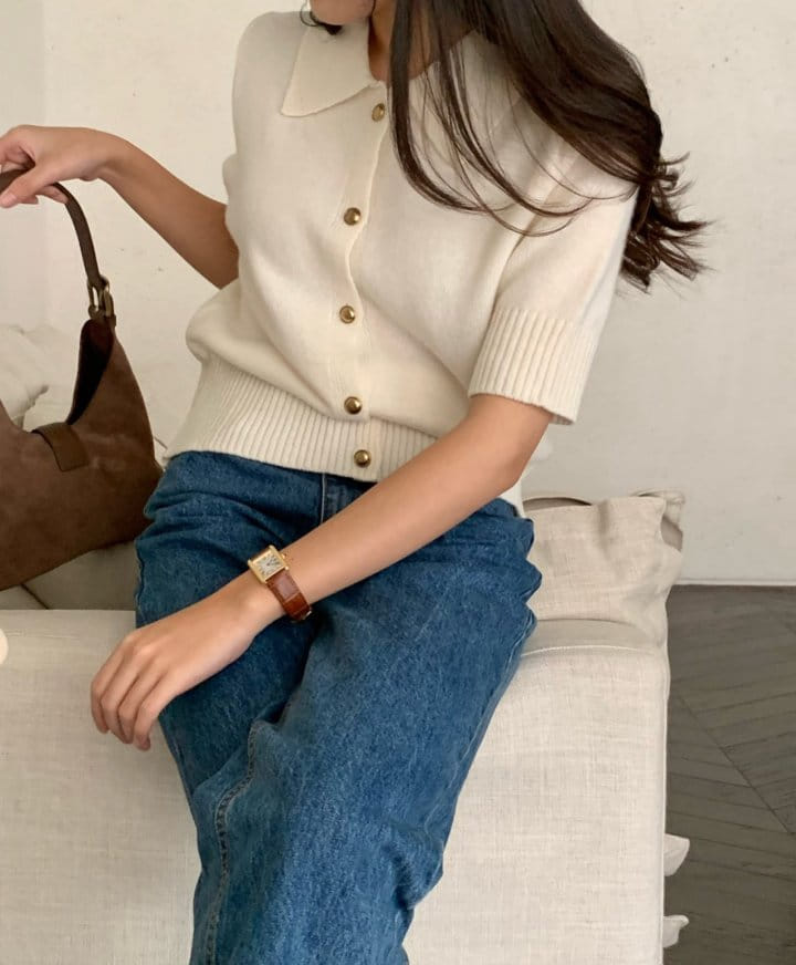Moani - Korean Women Fashion - #vintageinspired - Collar Button Heve Cardigan   - 3