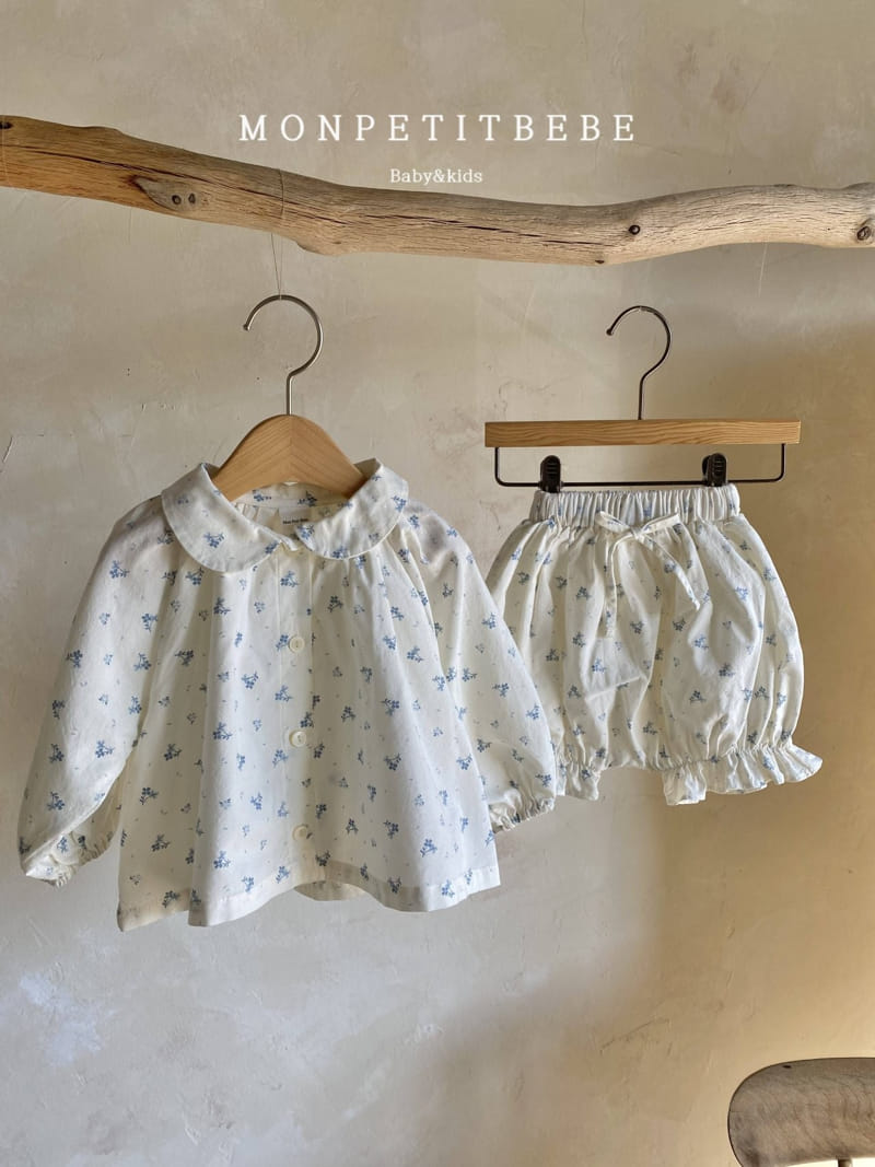 Mon Petit Bebe - Korean Baby Fashion - #babyboutique - Ann Collar Top Bottom Set - 2