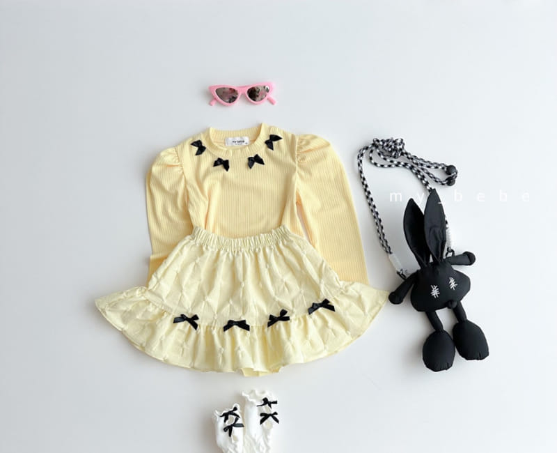 My Bebe - Korean Children Fashion - #childofig - Sil Ribbon Puff Tee - 9