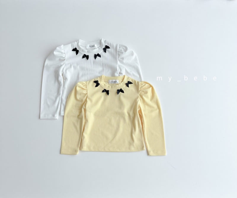 My Bebe - Korean Children Fashion - #kidsshorts - Sil Ribbon Puff Tee