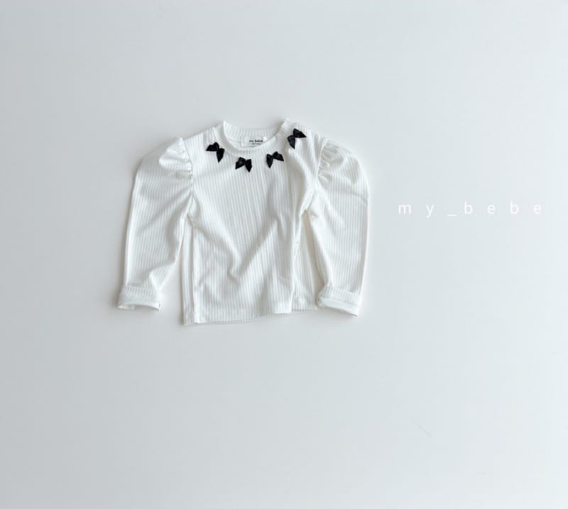 My Bebe - Korean Children Fashion - #littlefashionista - Sil Ribbon Puff Tee - 5