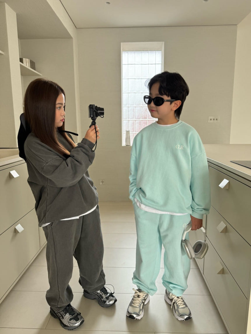 Our - Korean Children Fashion - #childofig - Logo Piece dyed Fabric Top Bottom Set - 3